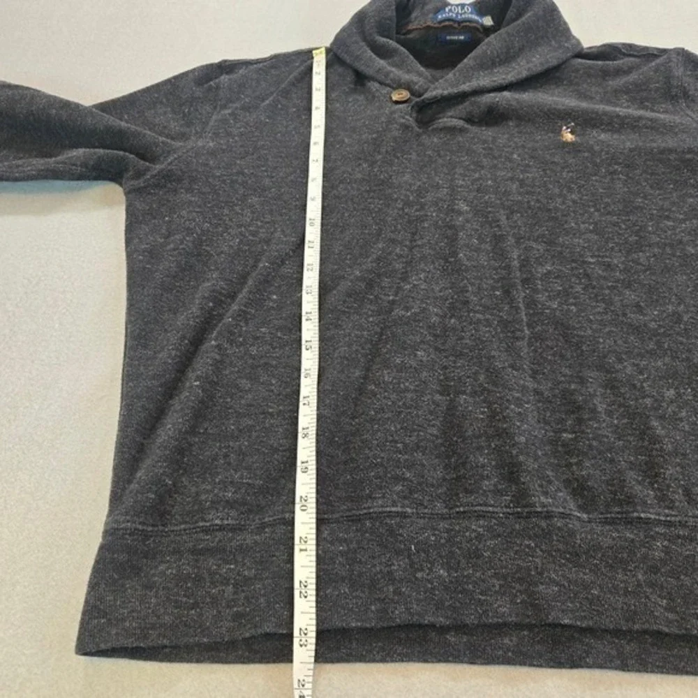 Polo Ralph Lauren Estate Rib Pullover Mens Large Charcoal Grey Shawl Collar Logo